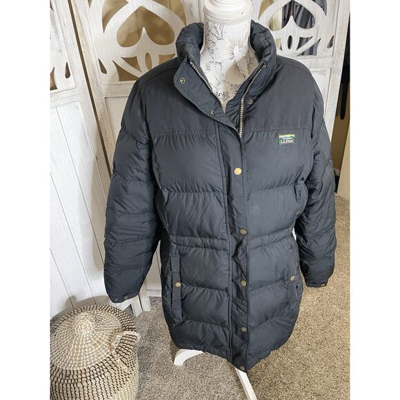 LL Bean Goose Down Jacket Puffer Coat Women’s Size XL Full Zip Black Long - Picture 1 of 10